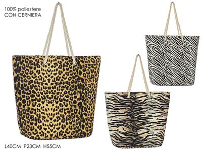 BORSA MARE C/ZIP DEC. ANIMALIER 3ASS
