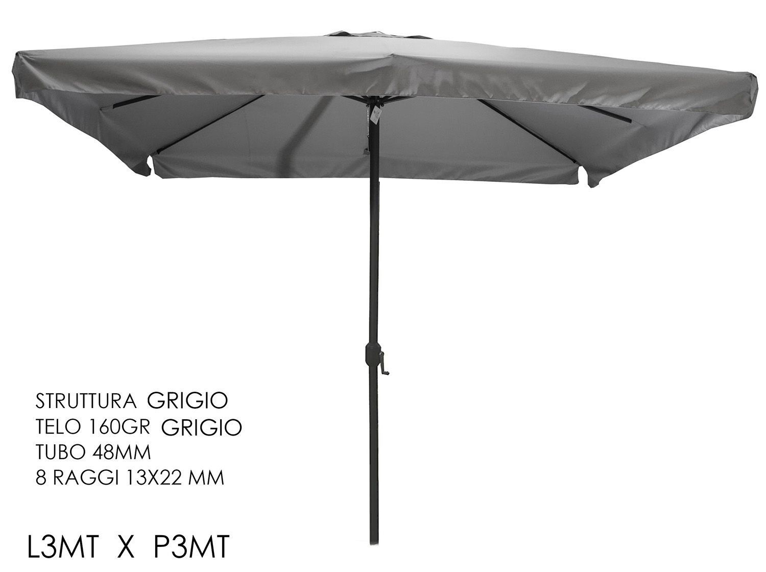 OMBRELLONE 3x3 C/CAR. TESSUTO GRIGIO