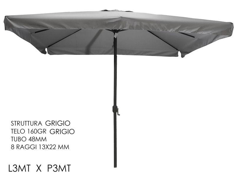 OMBRELLONE 3x3 C/CAR. TESSUTO GRIGIO