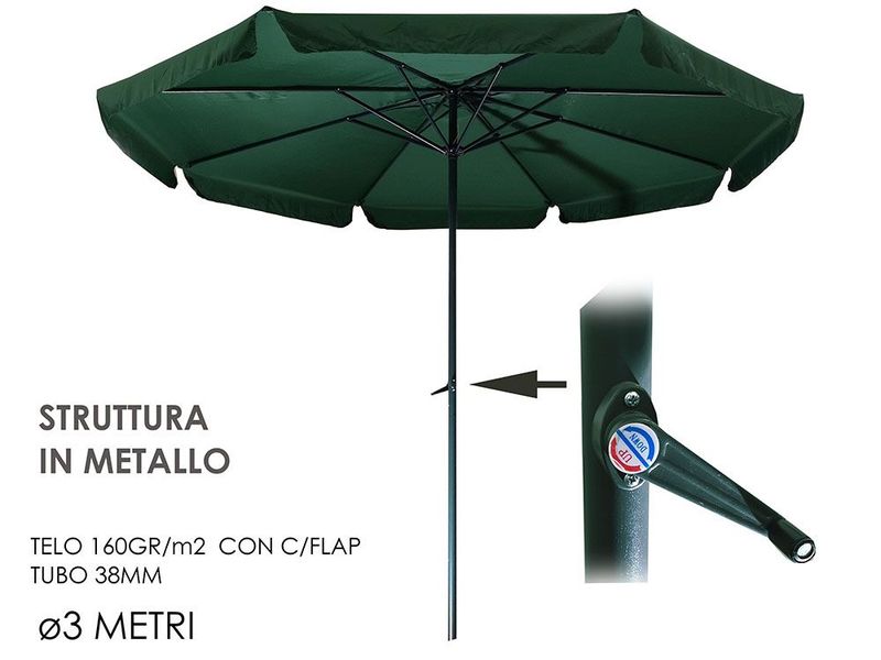 OMBRELLONE 3 MT C/CAR. TESSUTO VERDE