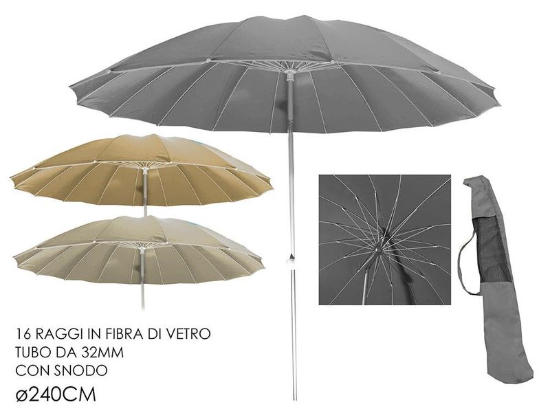 OMBRELLONE 240CM ALLUMINIO 16 STECCHE CON SNODO 3 ASSORTIMENTI