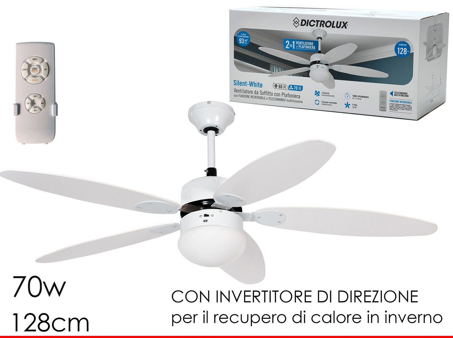 VENTILATORE SILENT WHITE 5PALE 128CM