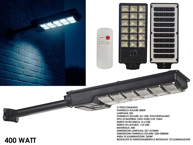 FARO LED SOLARE 400W C/TELECOMANDO