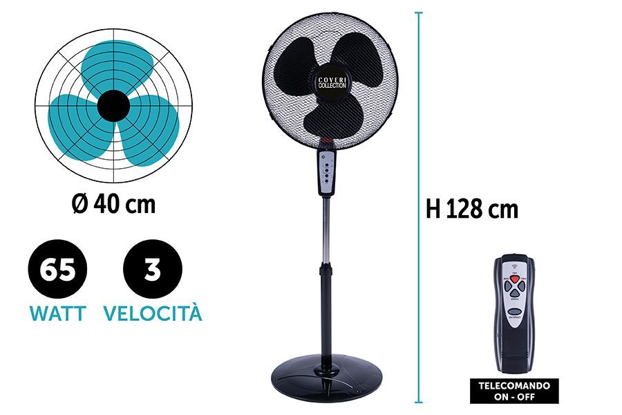 VENTILATORE C/TELEC.50W BASE 40 NERO PD65
