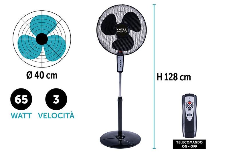 VENTILATORE C/TELEC.50W BASE 40 NERO PD65