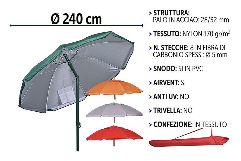 OMBRELLONE 240 8F.NYLON 170G TU 4ASS