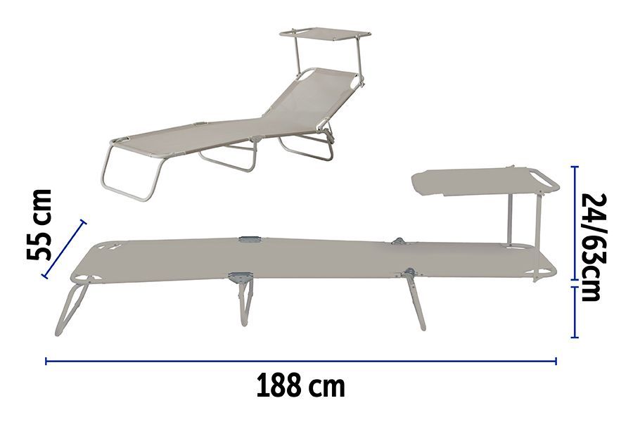 LETTINO C/PARASOLE SABBIA ACC/TXT 188X55X24