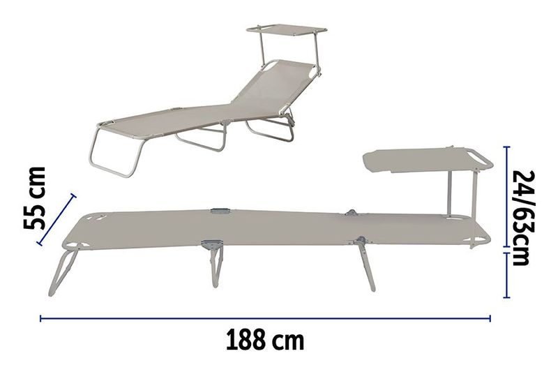 LETTINO C/PARASOLE SABBIA ACC/TXT 188X55X24