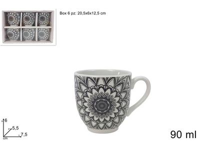 TAZZINE 90ML PORCELLANA SET 6PZ DECORO STILIZZATO