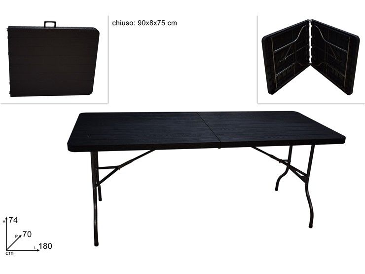 TAVOLO RICHIUDIBILE NERO 180X70X74