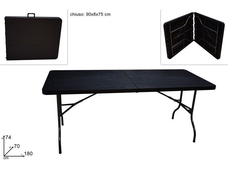 TAVOLO RICHIUDIBILE NERO 180X70X74
