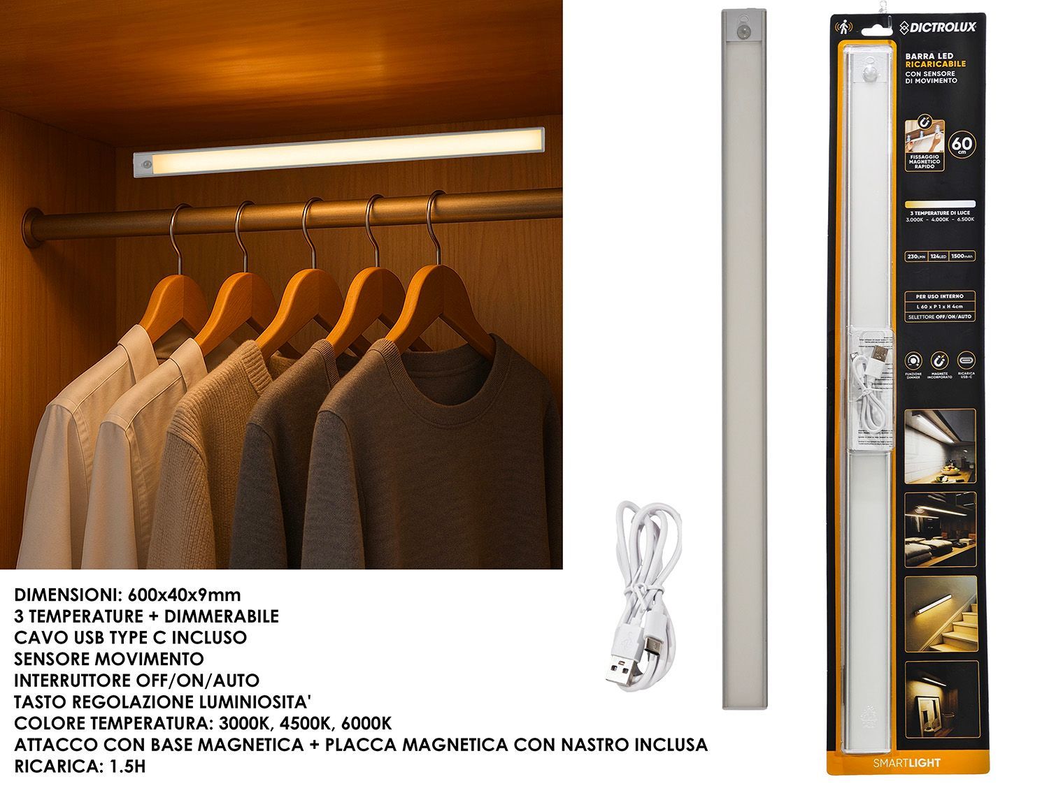 BARRA LUCE LED 60XH4CM C/SENS BARRA LUCE LED 60XH4CM C/SENS