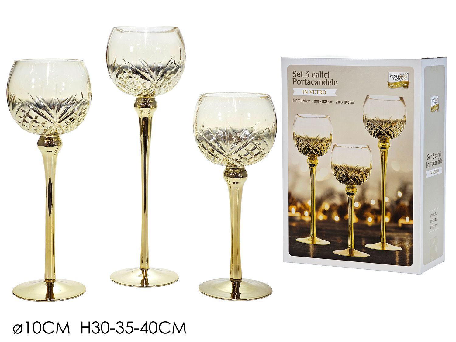 SET 3 PORTACAND. TRASP. C/ORO H30/35/40C SET 3 PORTACAND. TRASP. C/ORO H30/35/40C