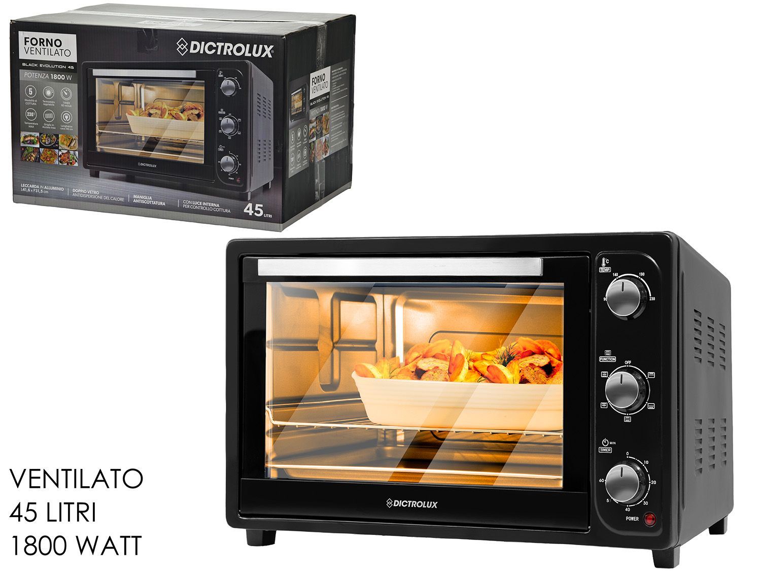 FORNO VENTILATO BLACK EVOLUTION 45LT 1800W