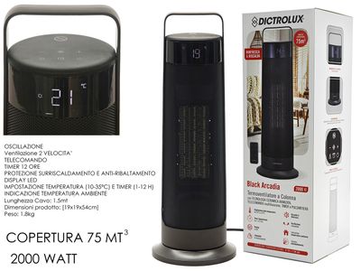 TERMOVENTILATORE CERAMICA BLACK ARCADIA 2000W C/TELECOMANDO TERMOVENTILATORE CERAMICA BLACK ARCADIA 2000W C/TELECOMANDO
