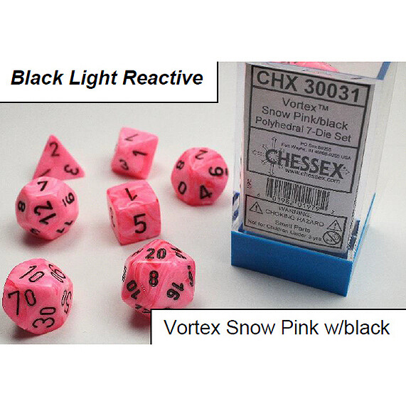 VORTEX SNOW PINK/BLACK BLACK LIGHT REACTIVE 7-DADI SET
