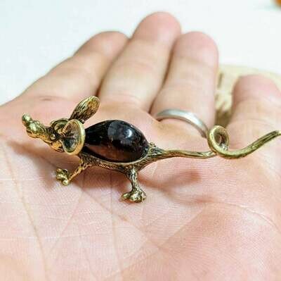 Small Animal Brass Mouse Rat With Clear Epoxy Resin Insert