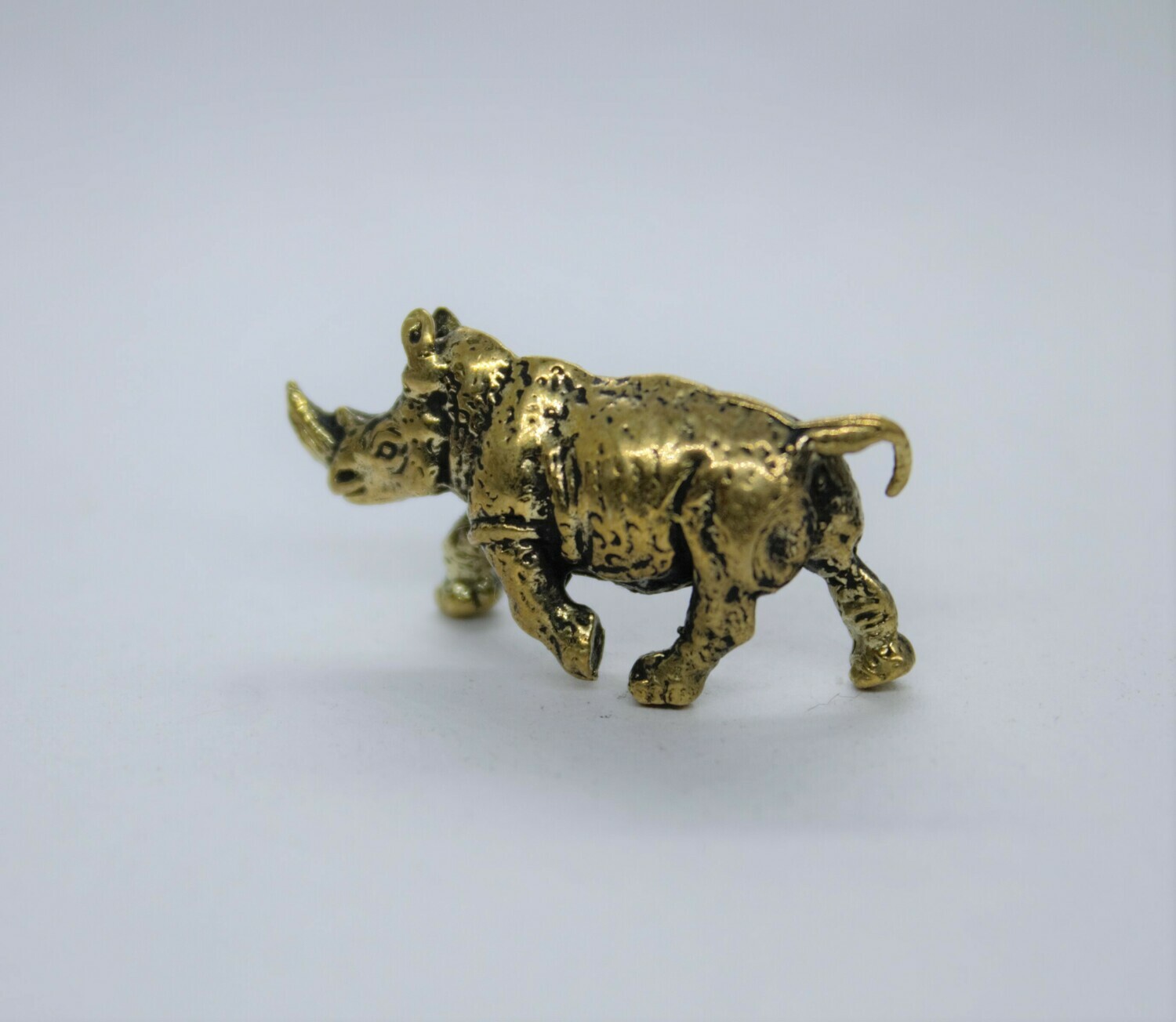 Small Rhino Brass Figurine Collectible Miniature