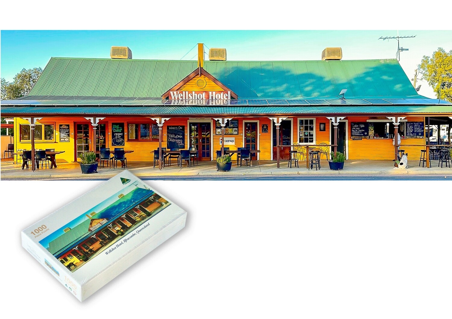 Wellshot Hotel, Ilfracombe, Queensland (Pano) - Jigsaw, Jigsaw Size &amp; Pricing: 525 piece Jigsaw (940 x 350mm)