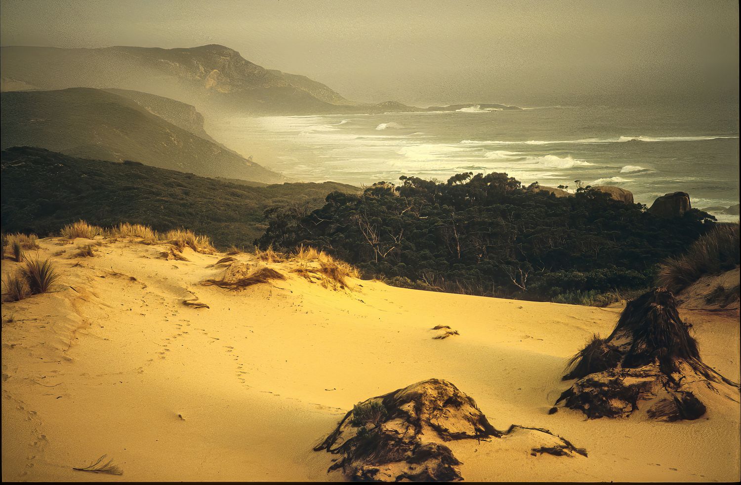 Golden Sand &amp; Misty Seascape Digital Wall Art - Ocean Photography Western Australia