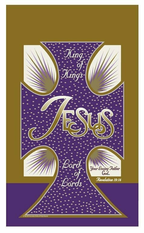 King of Kings Jesus Lord of Lords Purple Gold Art Flag w/ Bracket