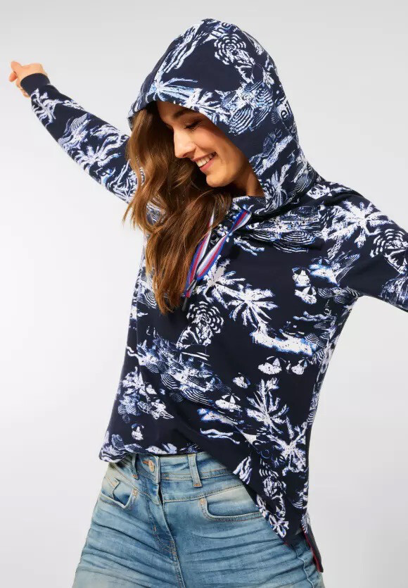 Cecil Navy Hoodie With Riviera Print