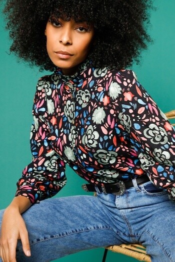 IMPREVU Sweet Flower Black Blouse