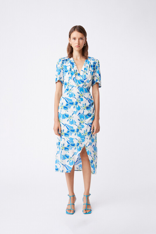 SUNCOO PARIS FLORAL PRINT BLUE DRESS