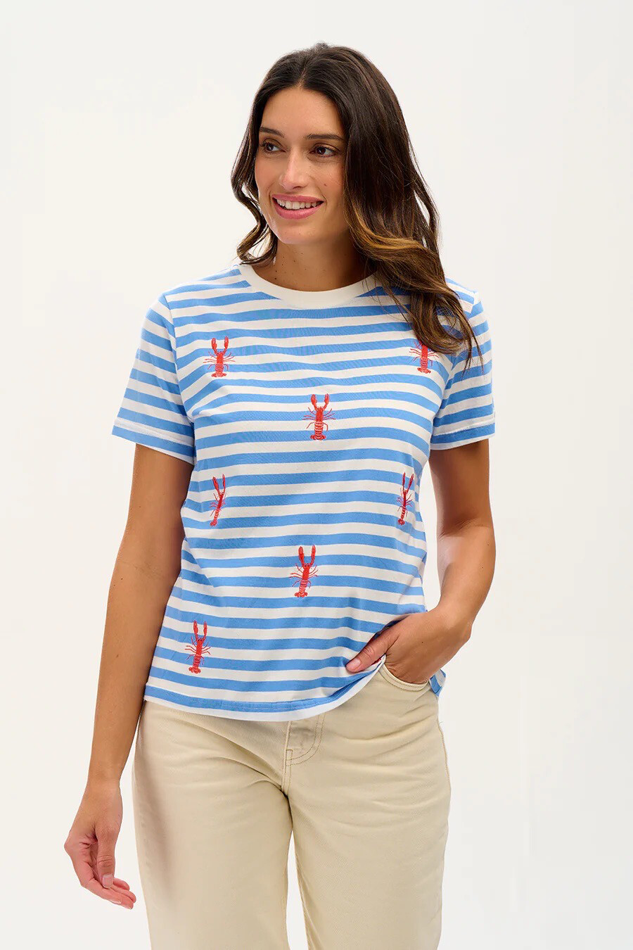 Sugarhill Maggie T-shirt - Off-White/Blue, Lobster Embroidery