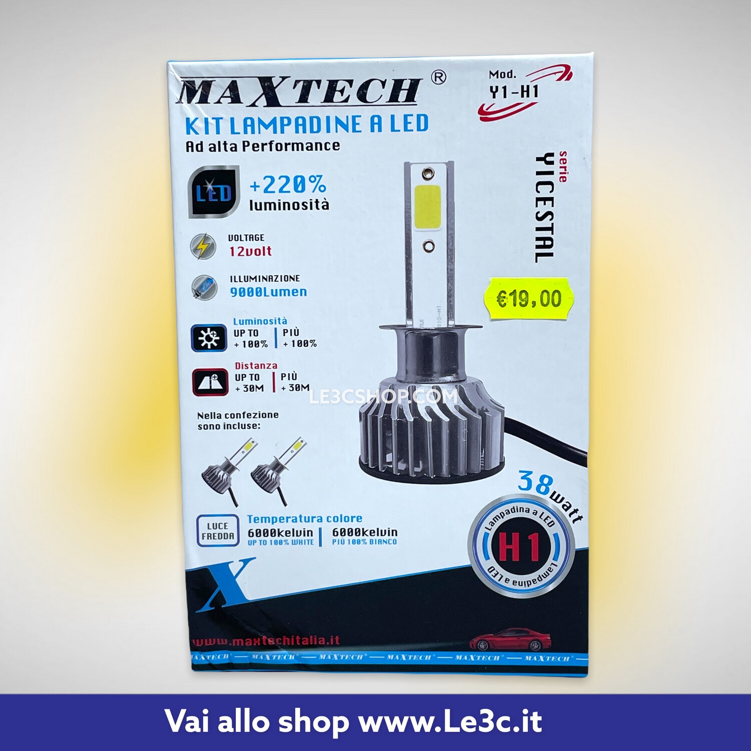 Kit lampadine a LED ad alte prestazioni H1 38W 9000lm 6000K Maxtech Auto.