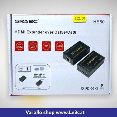 Extender HDMI Over Cat5e/Cat6 SRABC - Estendi il Tuo Segnale HDMI Fino a 60 Metri