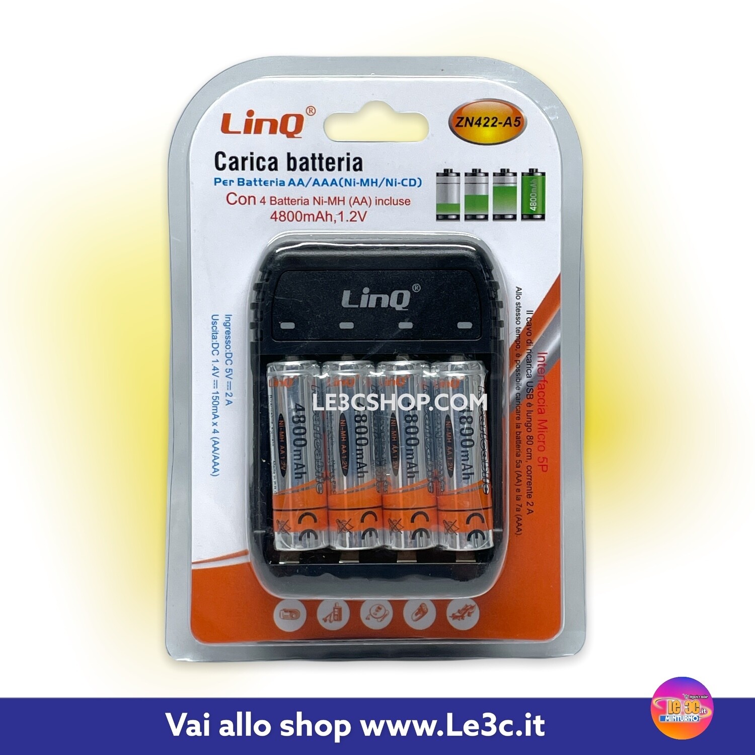 Caricabatterie Linq AAA e AA: ricarica facile e sicura con quattro slot e batterie incluse