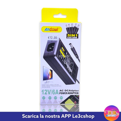 Alimentatore multi-attacco Andowl 5 in 1 12V 6A per telecamere