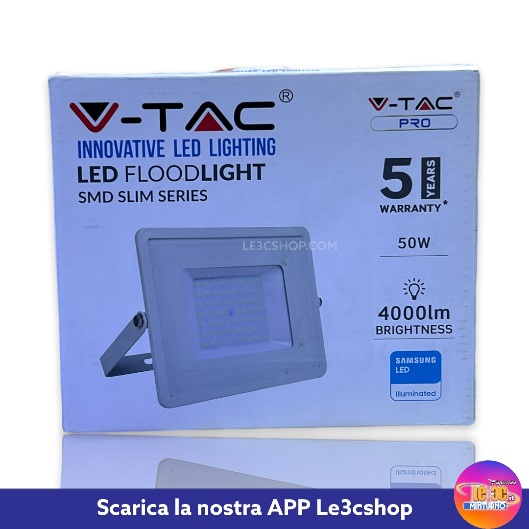 V-TAC PRO Faro LED SMD Chip Samsung 50W Colore Bianco 6400K IP65