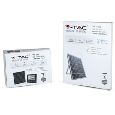 V-TAC VT-40W Faro LED 16W a batteria con pannello solare e telecomando