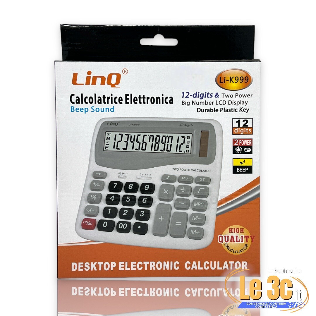 Calcolatrice elettronica L-K999 - Display LCD da 12 cifre con tasti resistenti.