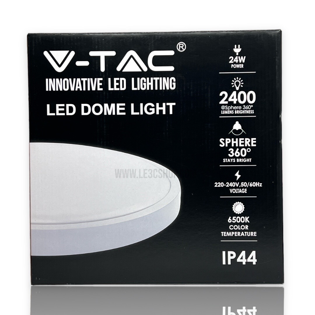 Plafoniera LED Dome Light V-TAC 24W: luminosità di 2400LM e sfera a 360° per un'illuminazione uniforme.