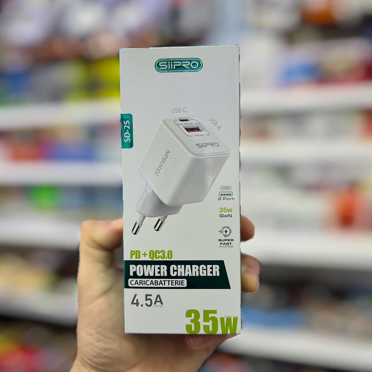 Power charger caricabatterie PD+QC3.0 35w 4.5 A 2 porte siipro.