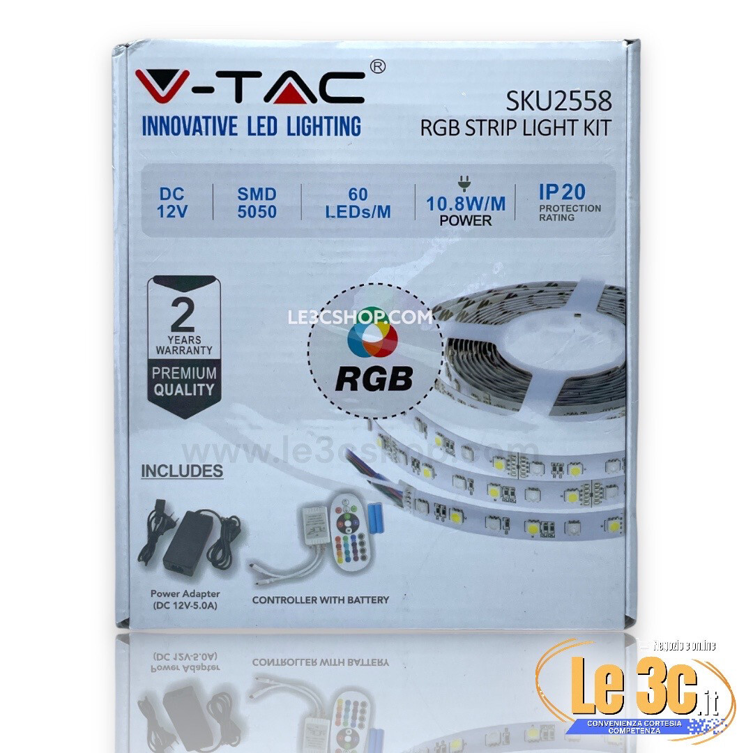 Kit completo V-Tac VT-5050 con Striscia LED Multicolore RGB da 5 Metri.