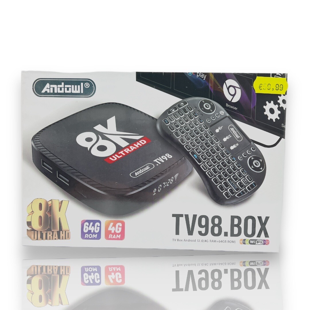 TV98.box Andowl dispositivo multimediale Android 12 con 64GB di ROM e 4GB di RAM.