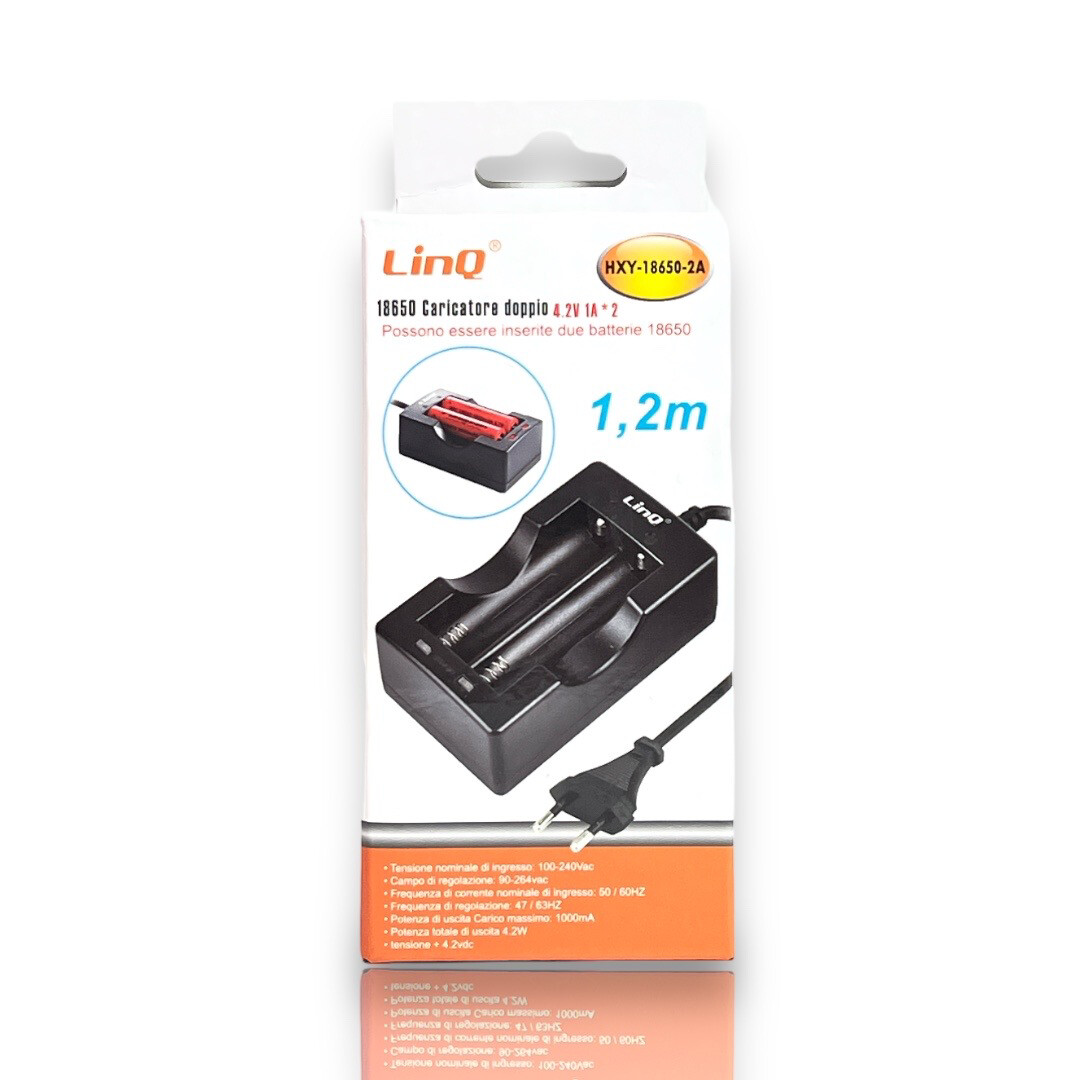 Caricabatterie doppio Linq  HXY-18650-2A per batterie 18650.