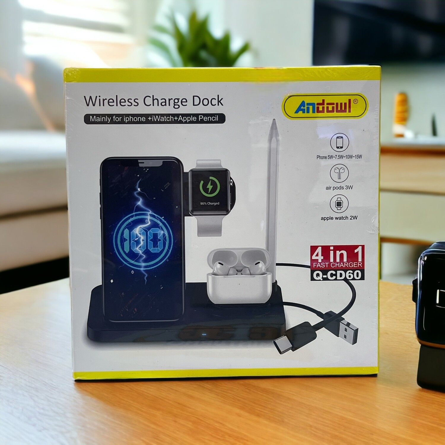 Dock Station Smartphone Wireless Andowl 4 in 1 Q-CD60: Ricarica Facile per i Tuoi Dispositivi Apple