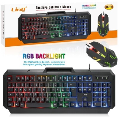 Tastiera e Mouse RGB Rainbow Backlit - Prestazioni Eccezionali mk7183 Linq.