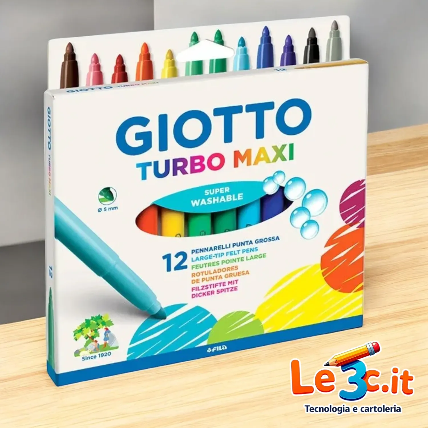 Giotto Pennarelli Turbo Maxi - Confezione da 12 pezzi, colori vivaci per grandi disegni