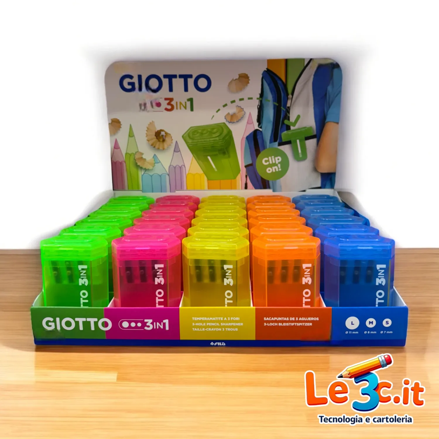 Giotto Temperamatite 3 Fori Con Serbatoio E Clip - Colori Assortiti