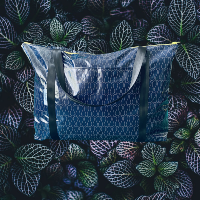 Swim Bag L Wax Cloth Waves Blue