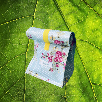 Lunch Bag Wax Cloth Flora Aqua Sky Blue