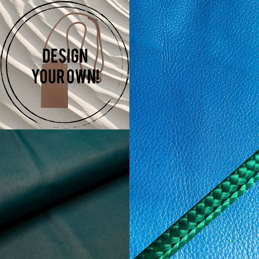 MY DANI, LEDER (AUSSEN): Blue grain, CANVAS BW (INNEN): Petrol, TRÄGER (1.5m): Paracord 6mm green