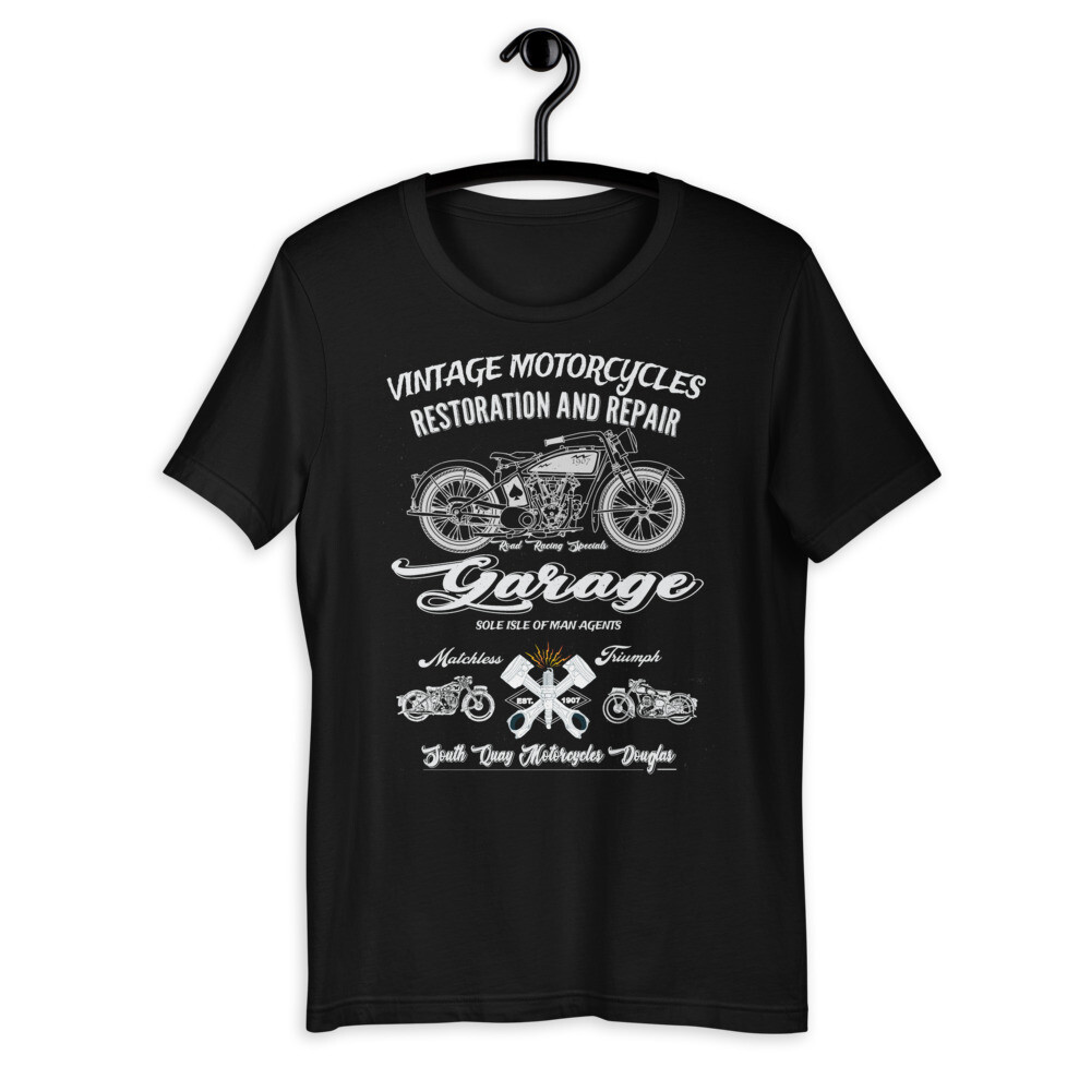 Dark Vintage Manx Motorcycle Repair Garage T-Shirt