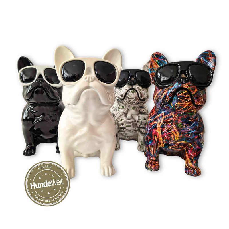 Elegante Bulldogge aus Kunstharz – Stilvolle Deko für Wohnzimmer, Büro oder Fensterbank in 4 Designs, XL - 36 cm hoch